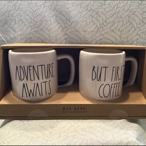 Rae Dunn ADVENTURE AWAITS & BUT FIRST COFFEE Mug